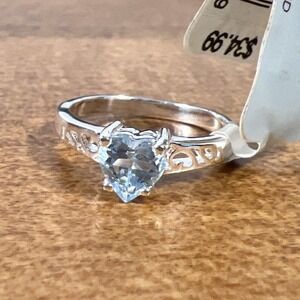 Sterling Silver 925 Sterling Creations Blue Topaz Heart Cocktail Ring Size 7
